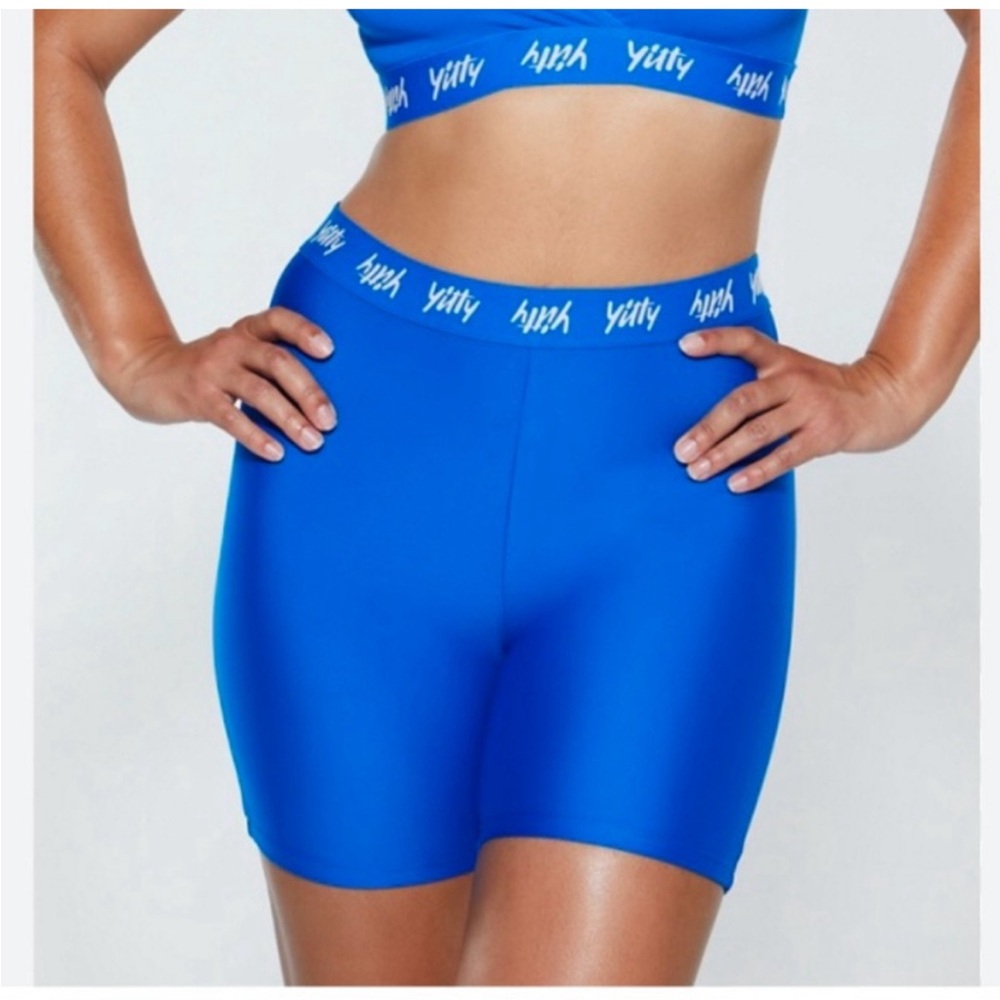 YITTY Major Label Shaping High Waisted Logo Shorts Blue 1X